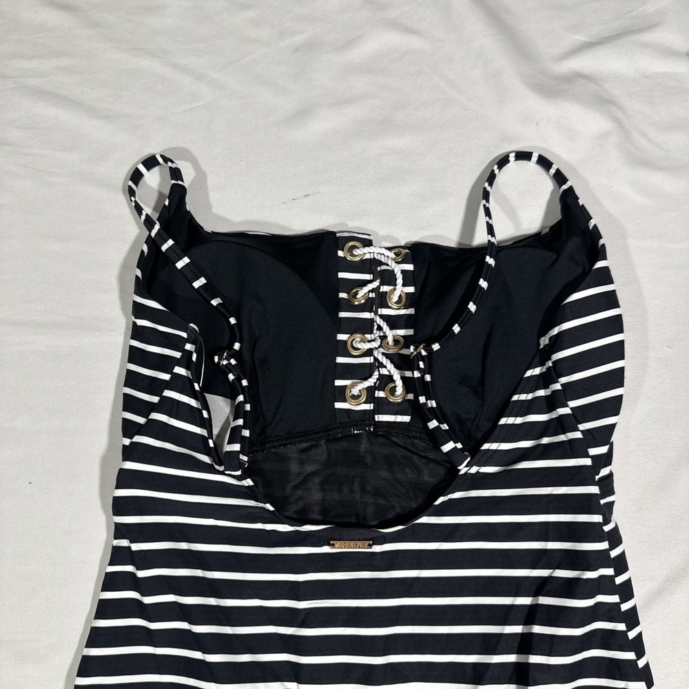 NWT Sea Level‎ [ 8 US ] Lace-Up Stripe One-Piece Swimsuit in Black White 7158 - Picture 9 of 13